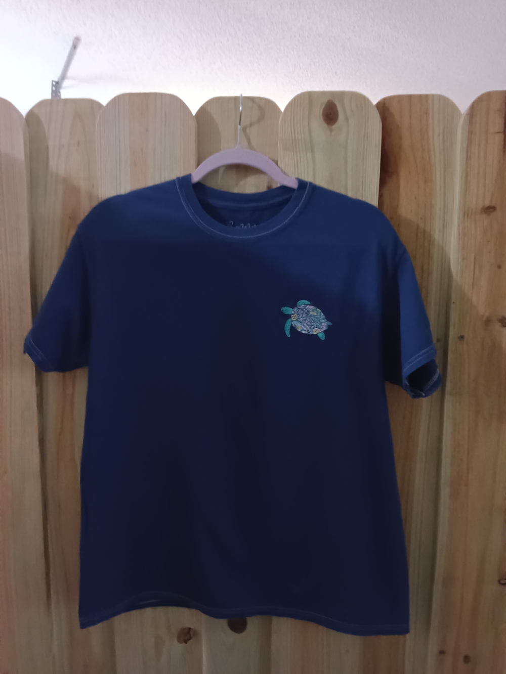 Navy Short-Sleeve Crewneck T-Shirt with Turtle Embroidery. NWOT
